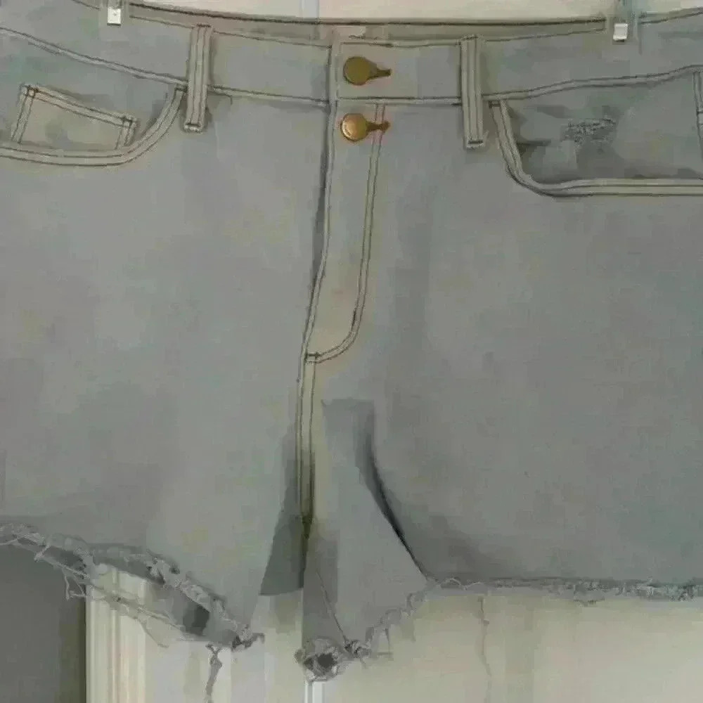 Universal Thred High Rise Midi Denim Cut Off Shorts Lt Blue Stretch Womens 14/32
